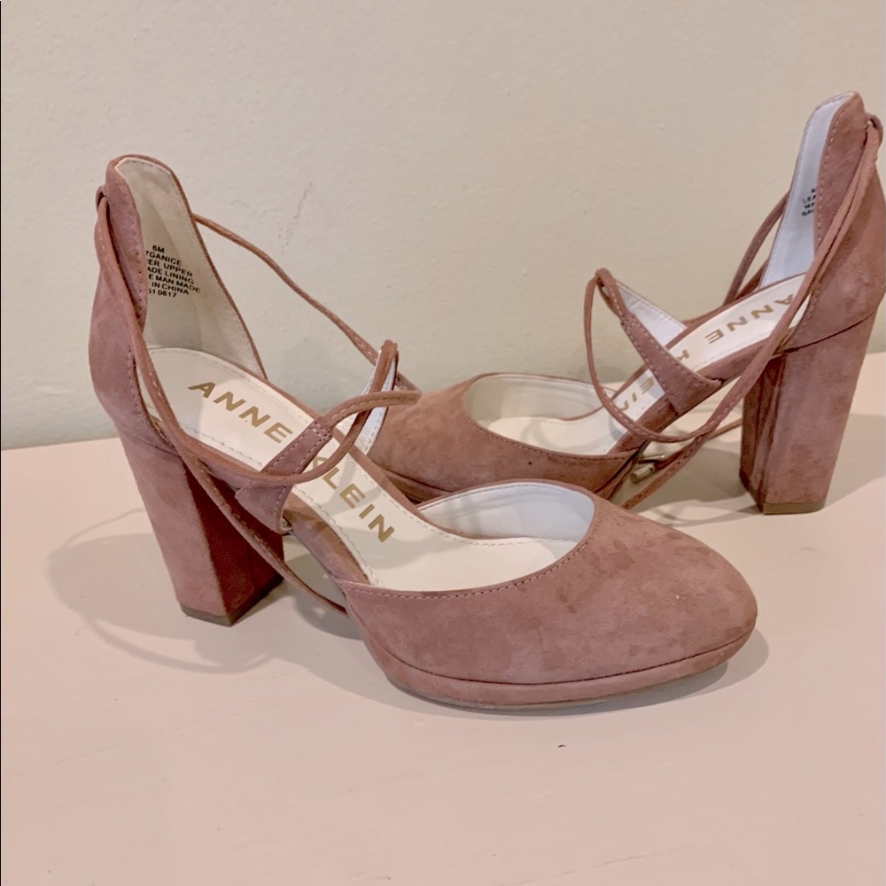 Anne Klein Brown Suede Lace up Ankle Block Heels